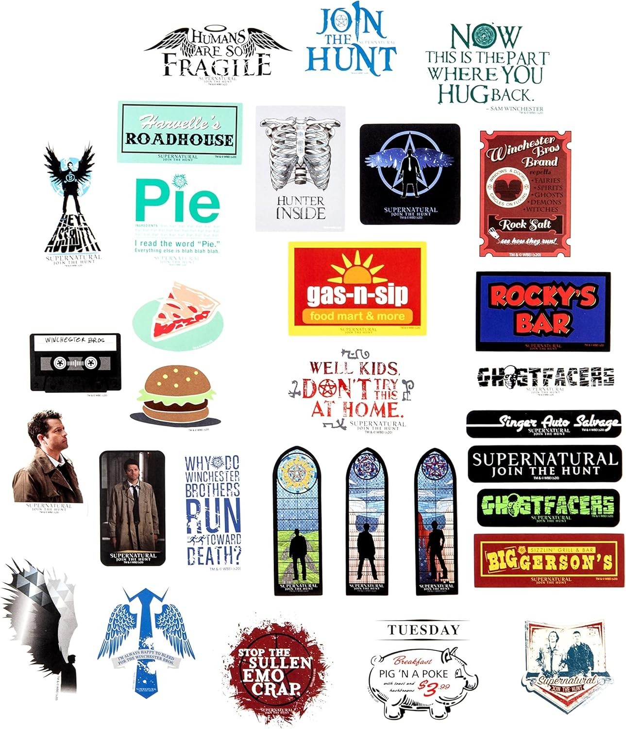 Supernatural Winchester Brothers Vinyl Sticker Pack, 60 Unique Waterproof Dec…