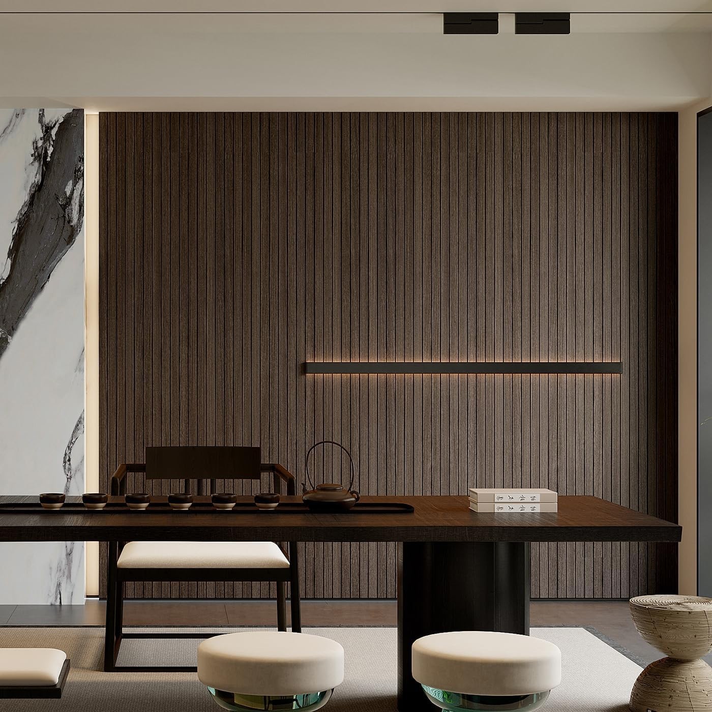 Self-Adhesive PVC Slat Wall Panel 236”x15.75” – Luxurious Faux Wood Finish