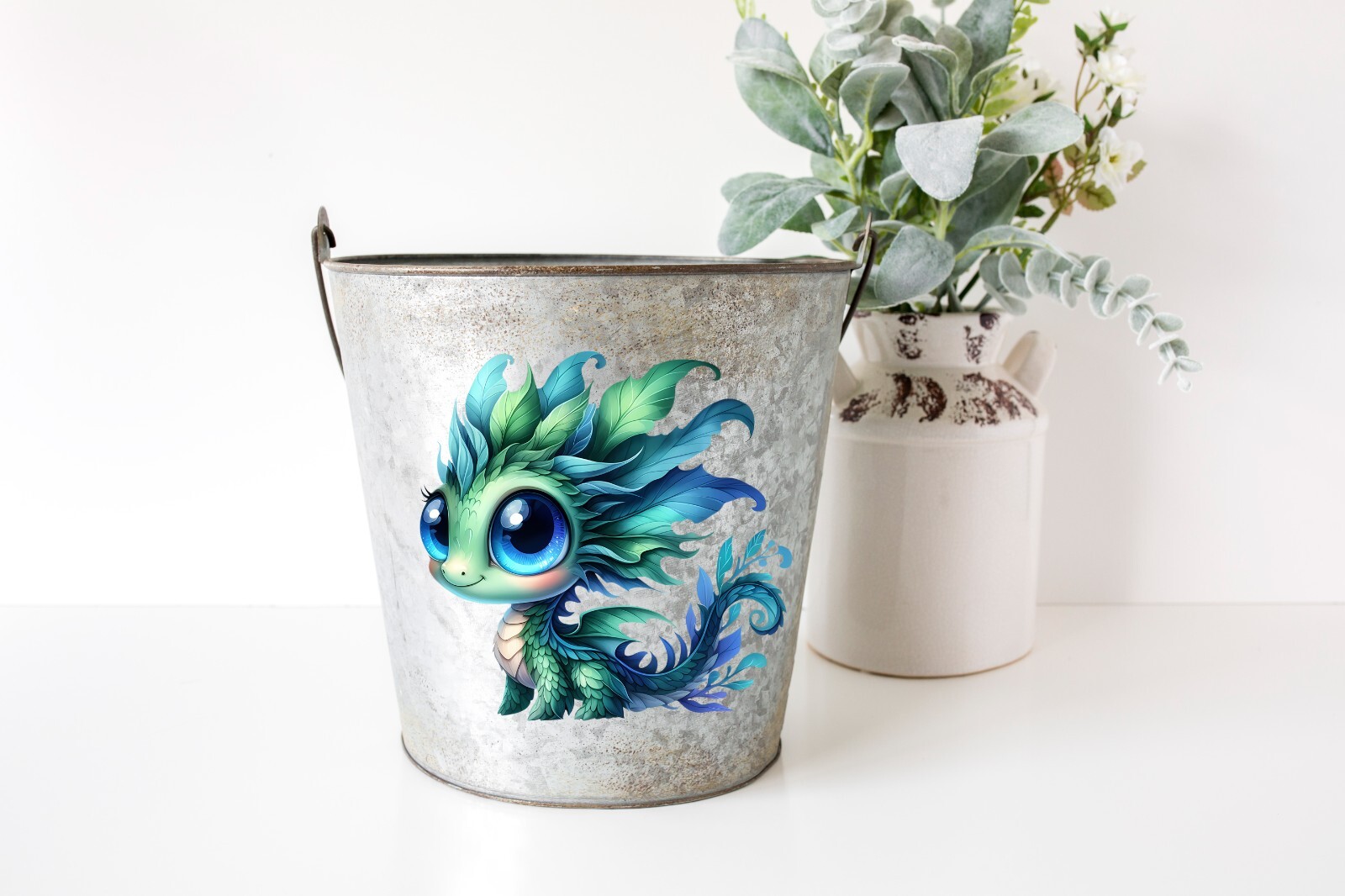 Cute Blue Green Dragon UV DTF Transparent Sticker / Decal