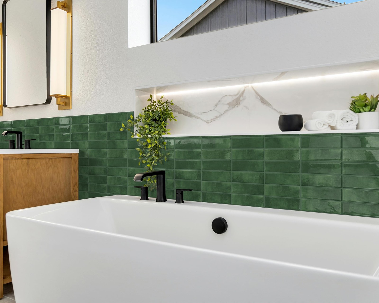 Green Peel and Stick Backsplash Tiles for Kitchen Wall 10-Sheet