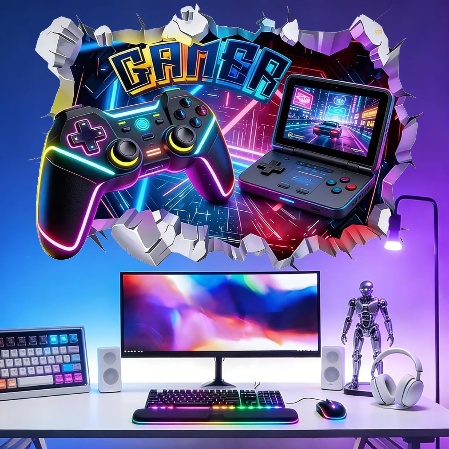 Game Wall Decal Large 3D Gamer Wall Stickers – Gamer Controller Gaming Wall Deca