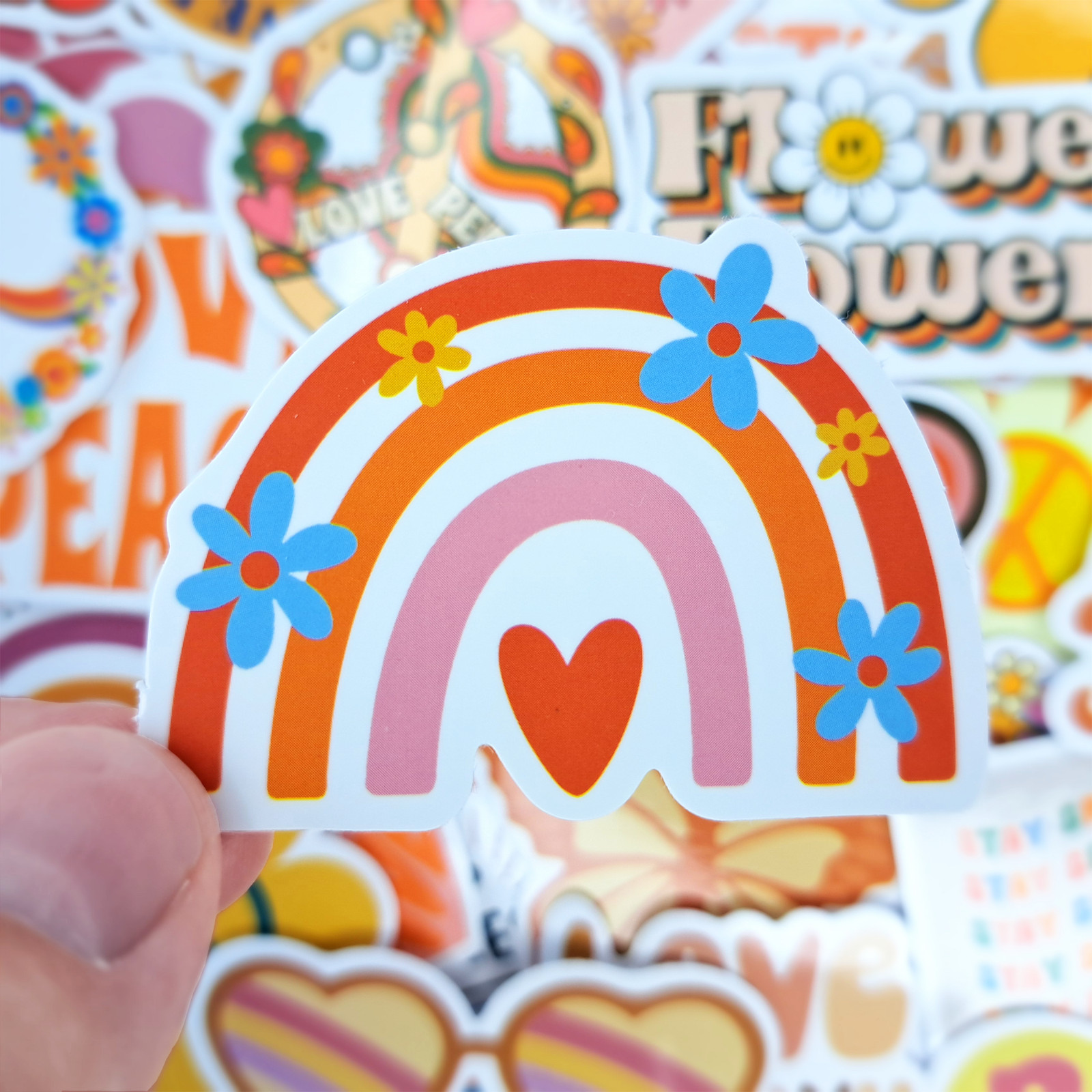 50 PCS Groovy Hippie Sticker Pack Peace Love Positive Vibes Boho Crafts Stickers