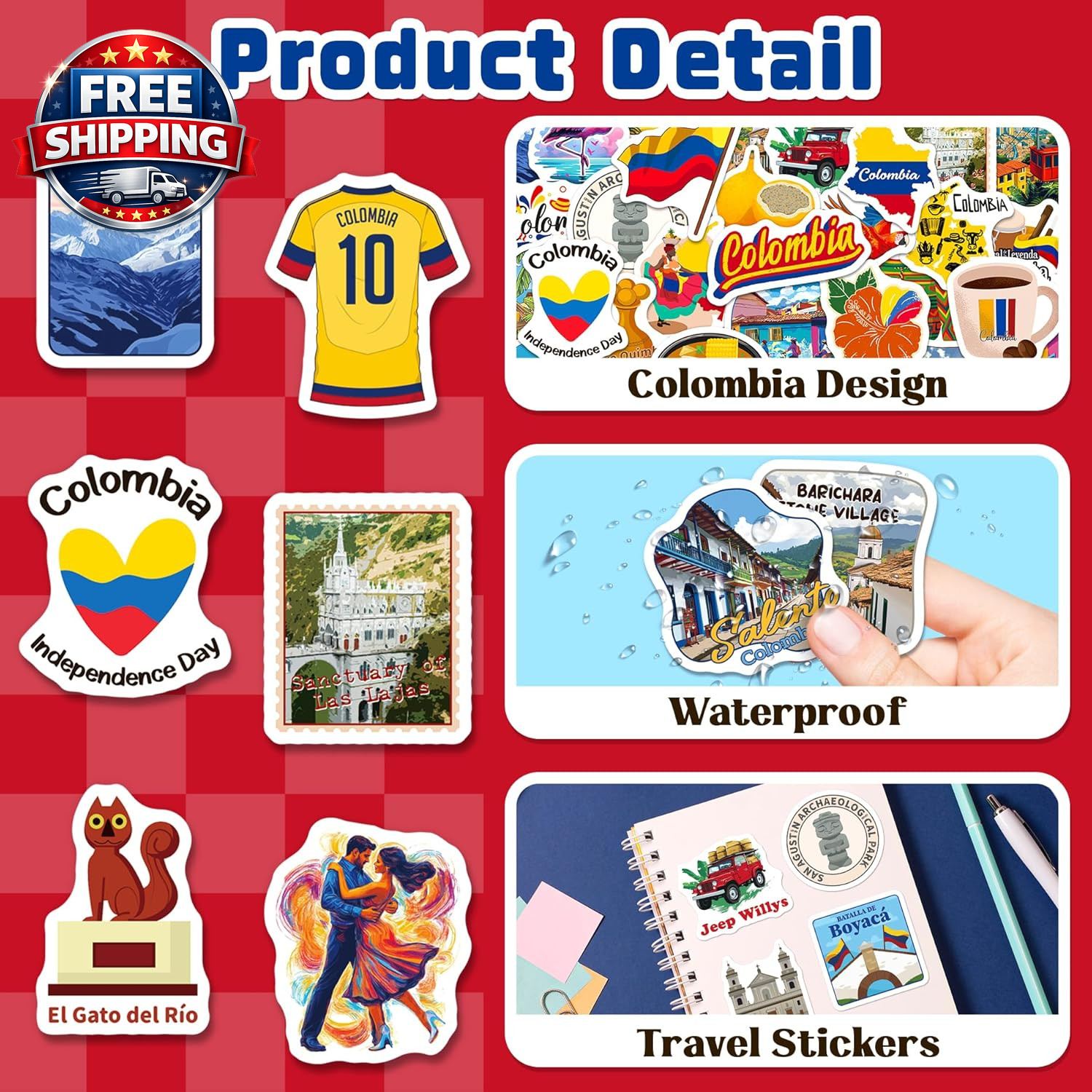 Colombia Stickers, 200 PCS Colombia Travel Sticker Pack for Kids Adults, Colombi