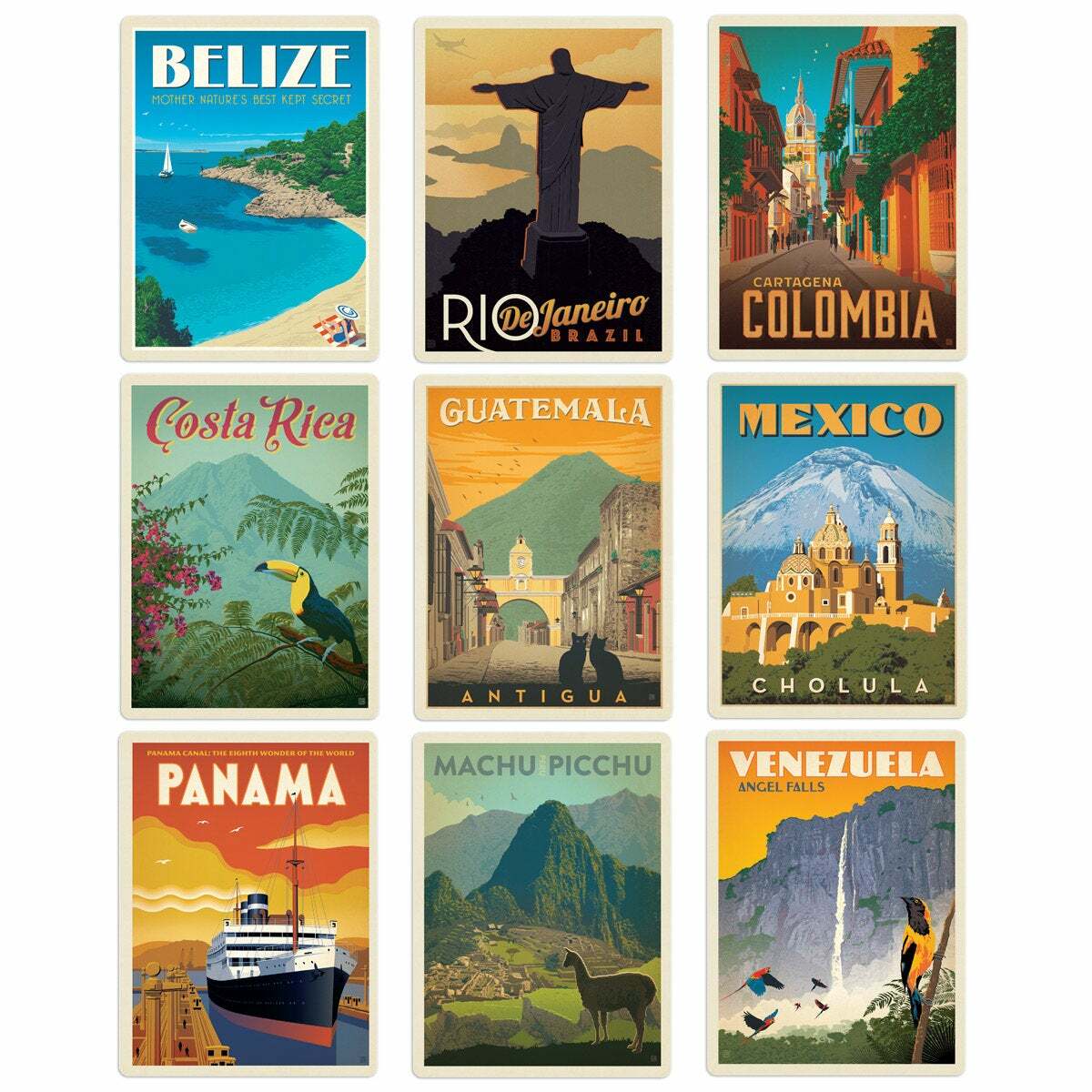Central and South America Vinyl Sticker Set of 9 Luggage Decals