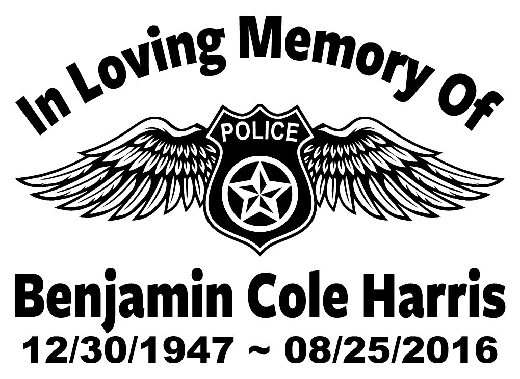 In Loving Memory Police Badge Wings Sticker Decal Custom Tribute 3 Font Choices