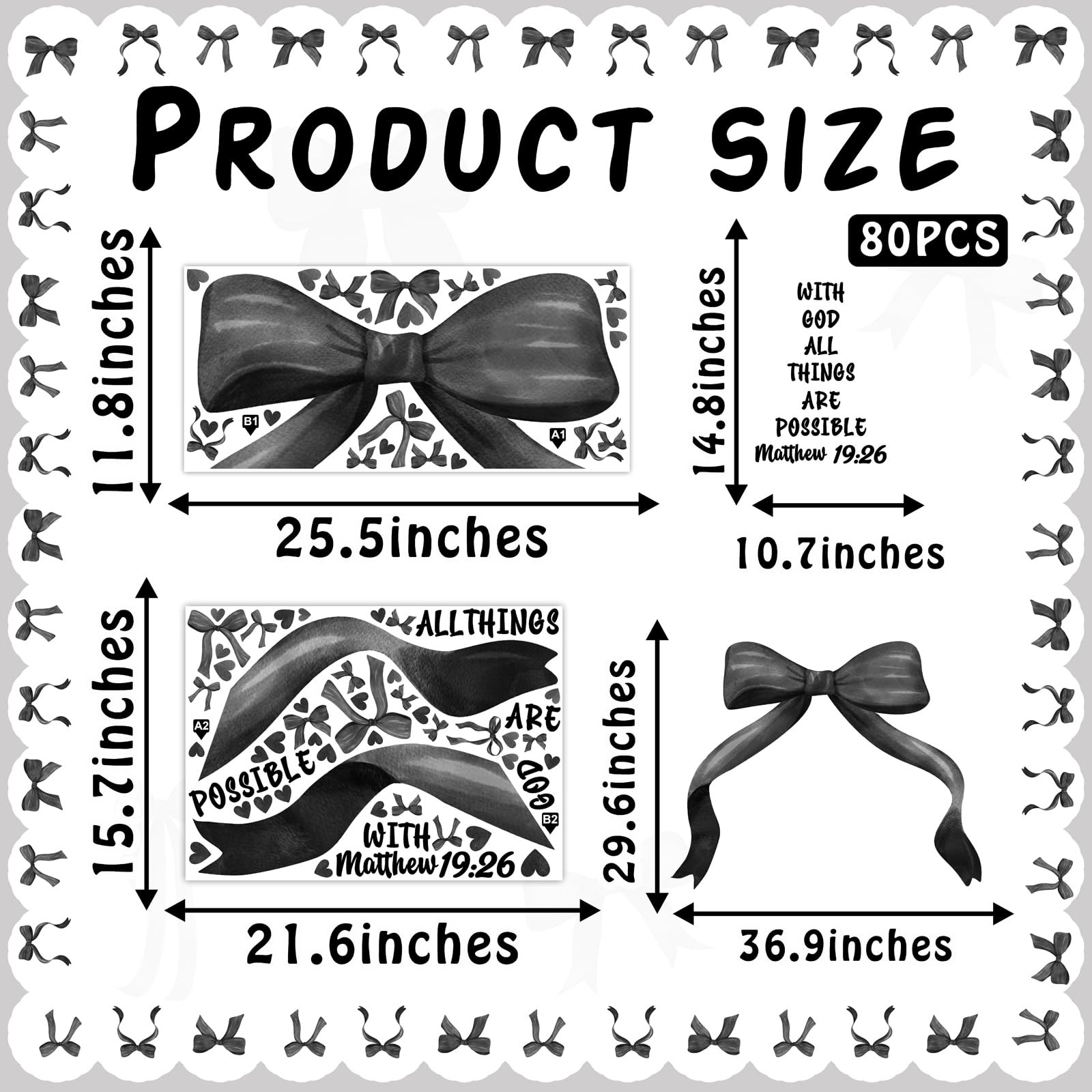 Large Black Bow Wall Stickers Watercolor Bowtie Wall Art Decor for Teen Girls…
