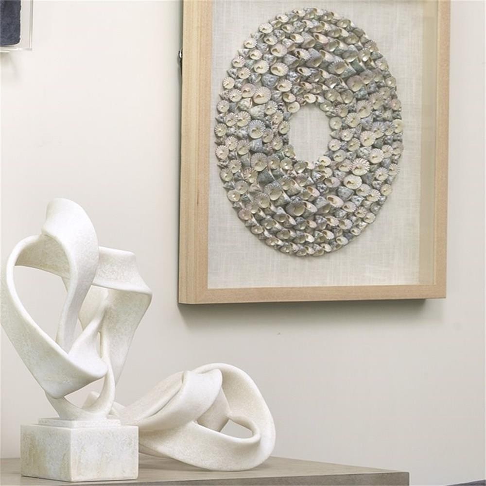 Maklaine Contemporary Shell Circular Pine Wood Framed Wall Art in White