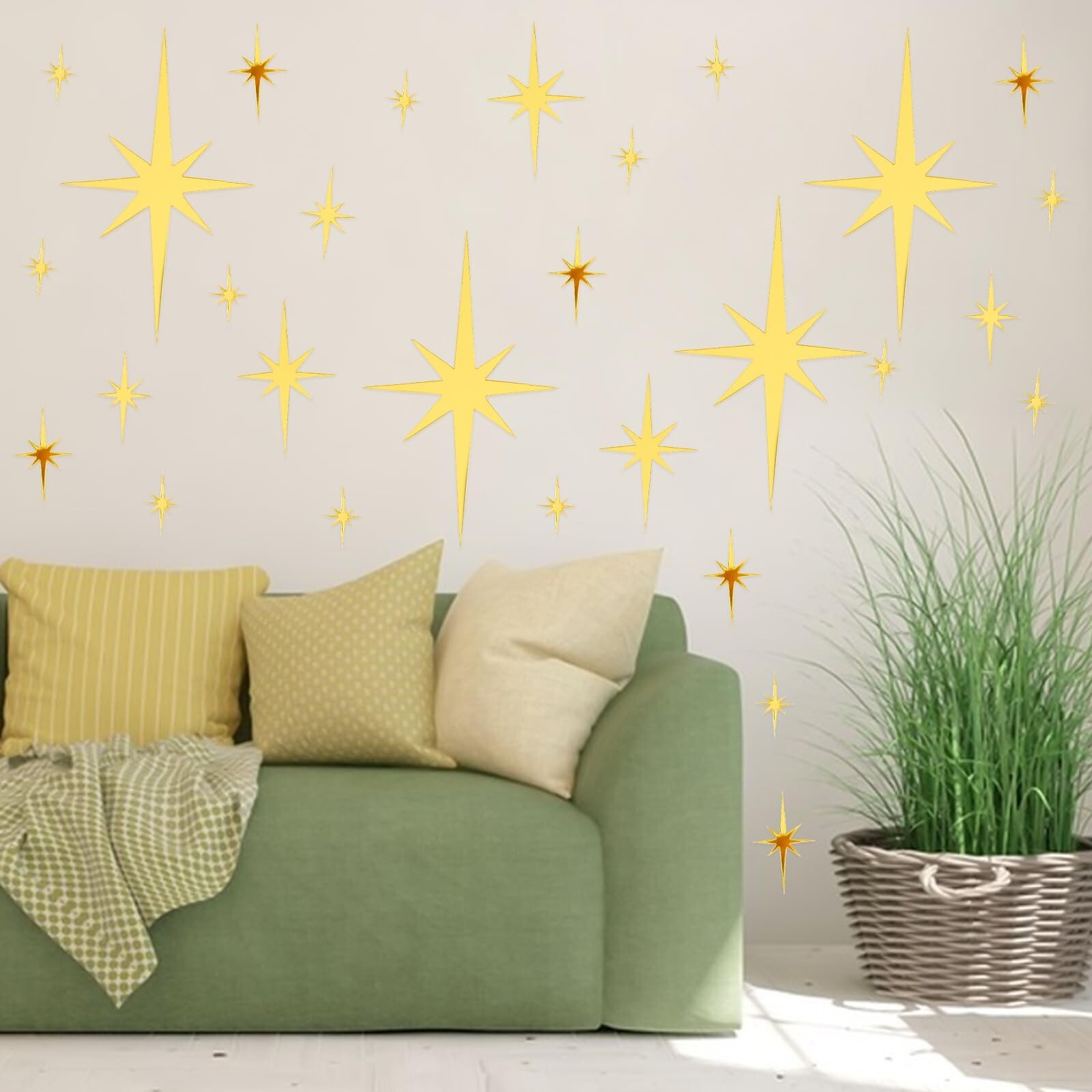 92 Pcs Gold Star Wall Decals Mirror Stickers for Walls, Removable 3D Acrylic …