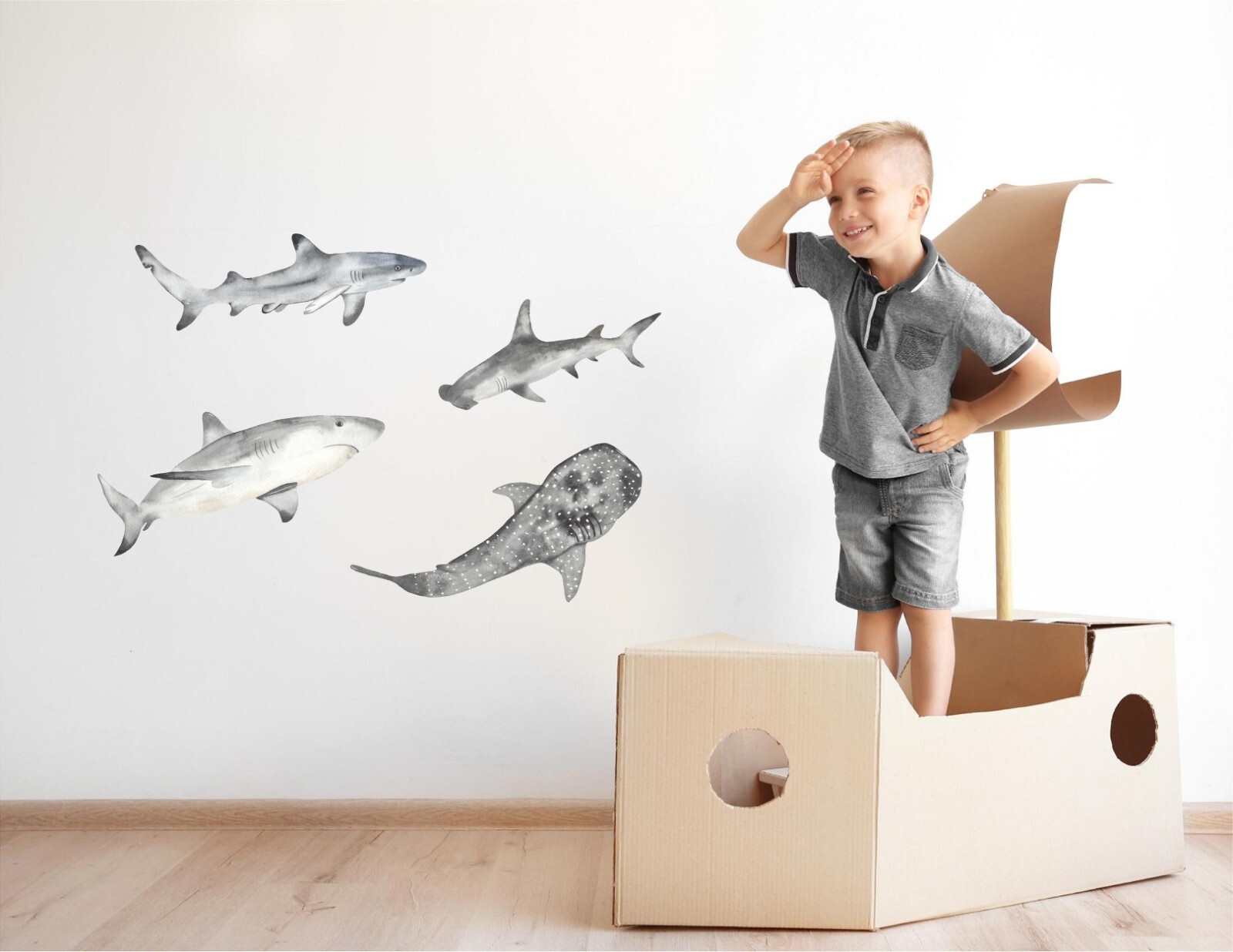 Marine Life Set Wall Sticker Set Fabric Decal Whale Shark Hammerhead Nursery Art