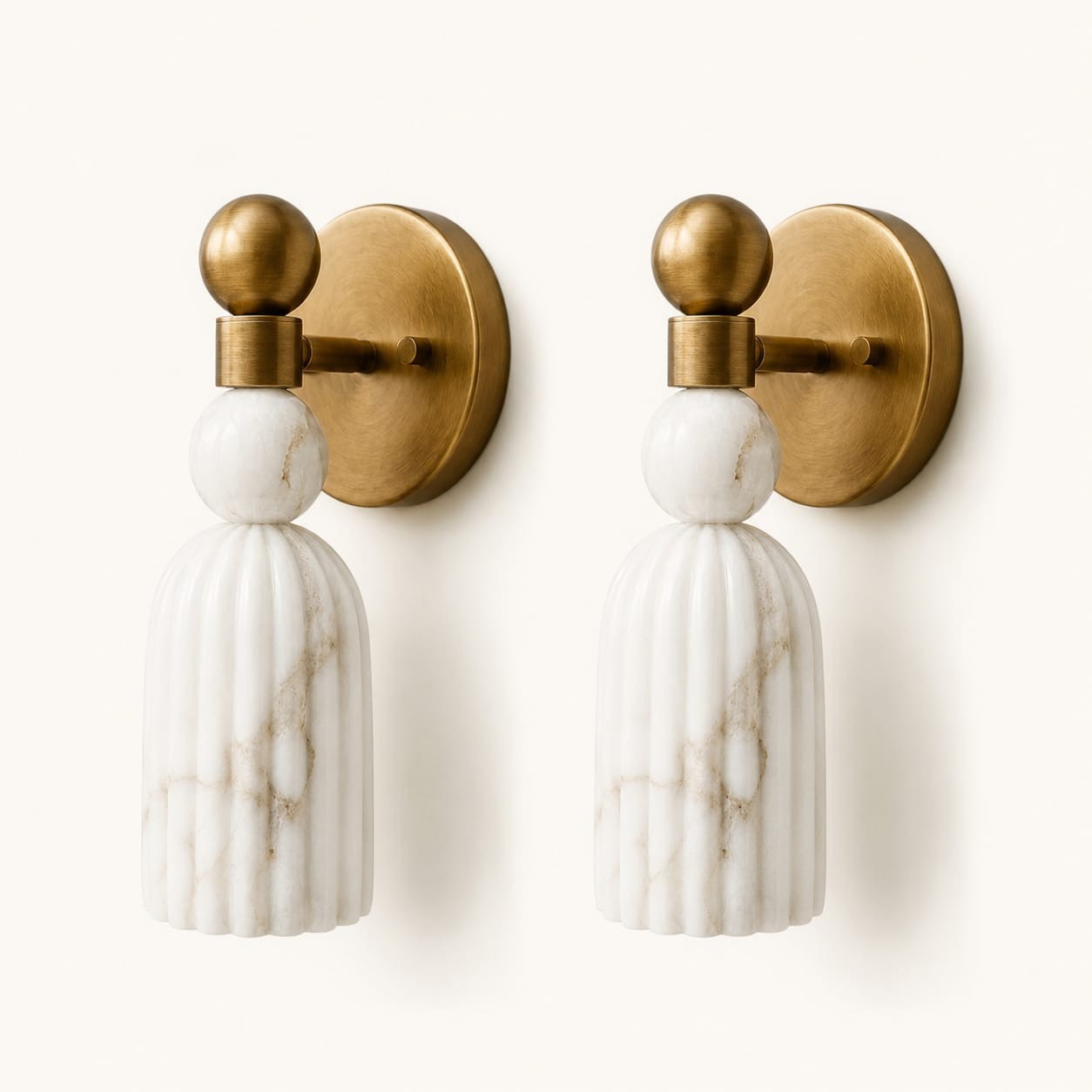 Handmade Alabaster Marble Wall Sconce | Brass Fluted Light, Modern Bedside Lamp