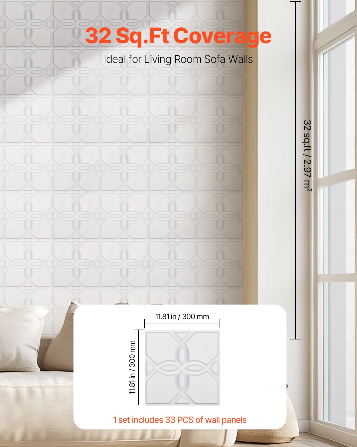 33 Pack White 3D Wall Panels Decorative PVC Tiles 11.8" X 11.81" Floral Design