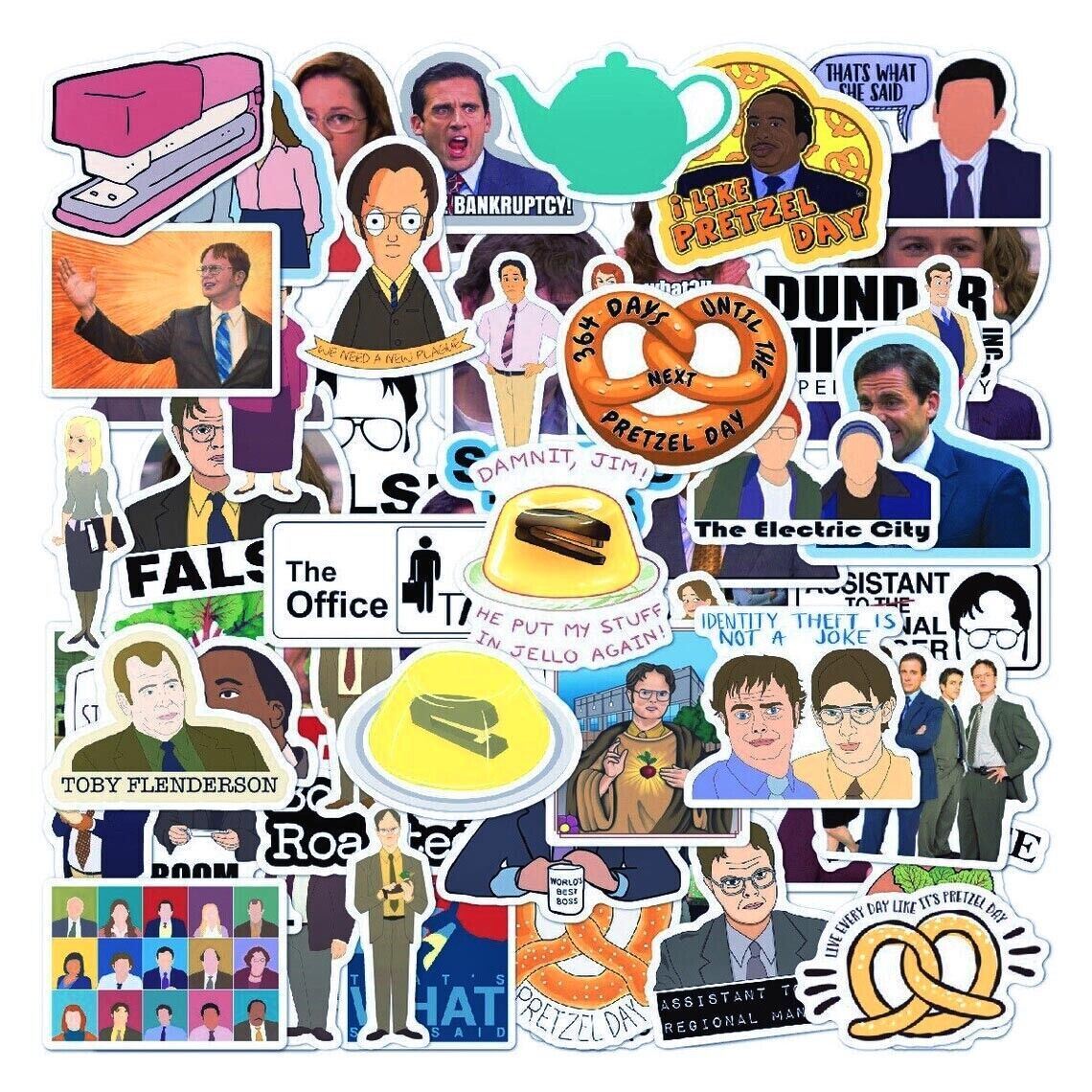 THE OFFICE Vinyl Stickers [F] FALSE Pretzel Day STAPLER JELLO Scott's Totts +