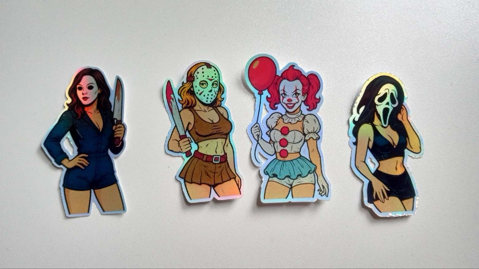 Horror Cosplay Girls 3inch Waterproof Holographic Vinyl Sticker Pack (all 4)