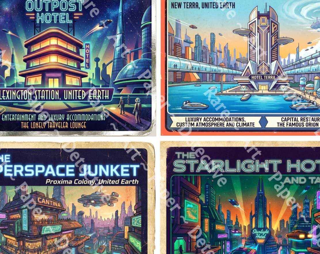Science Fiction Fantasy Travel Stickers, 4 Children's Stickers , 5" x 4", #1394