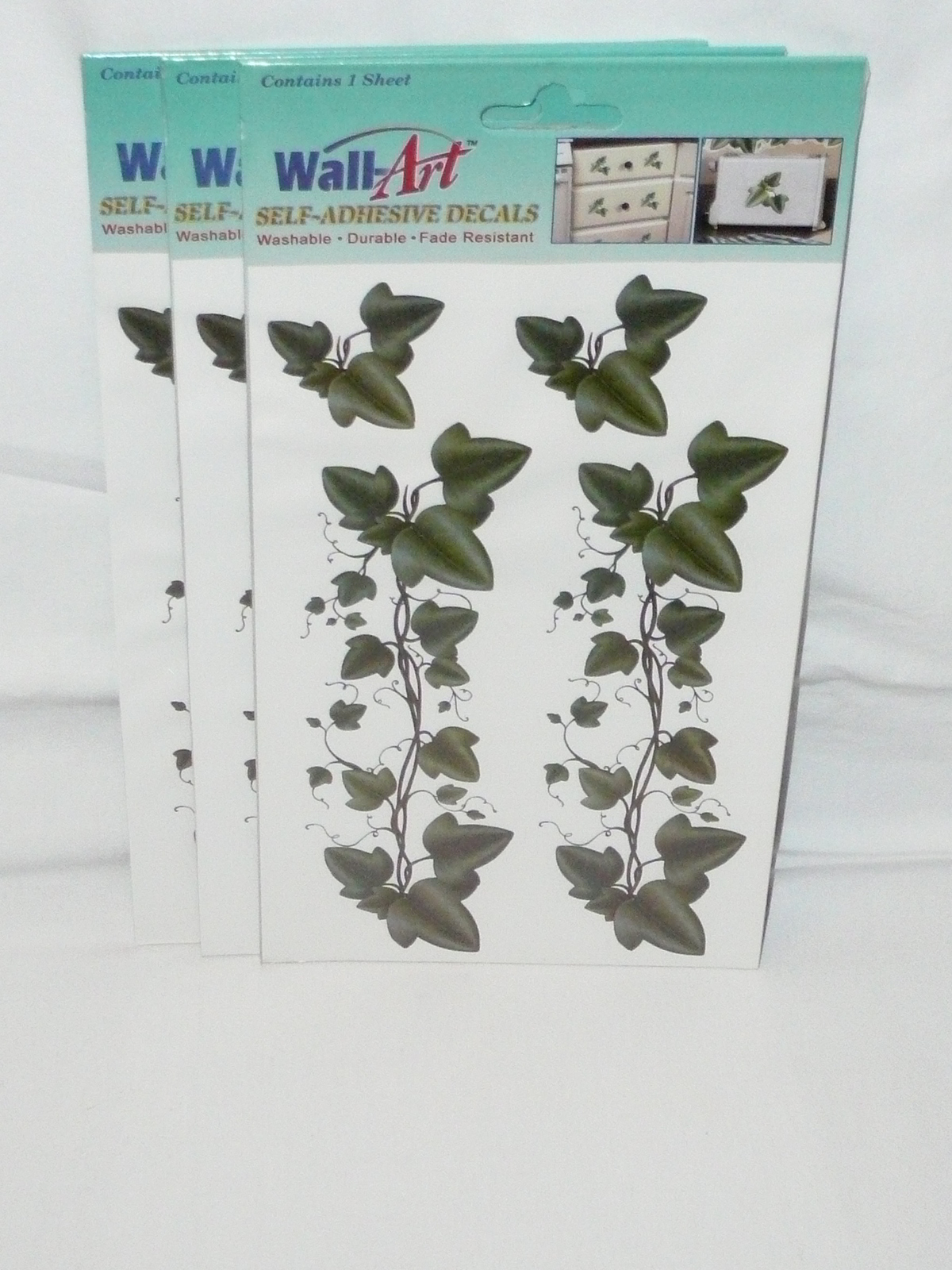 Wall Art Self Adhesive Decals Green Ivy Washable Fade Resistant New Lot of 3