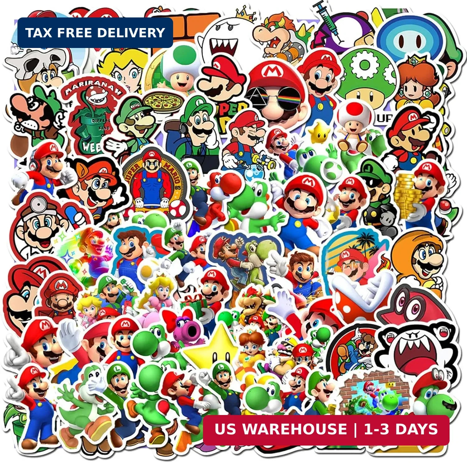 100Pcs Mario Sticker for Kids, Cute Cartoon Waterproof Vinyl Decal for Teen Girl
