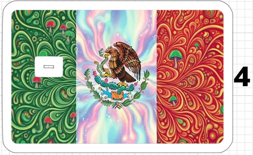Psychedelic Mexican Flag ATM Debit Credit Sticker Skin Mexico Latino 420 Party