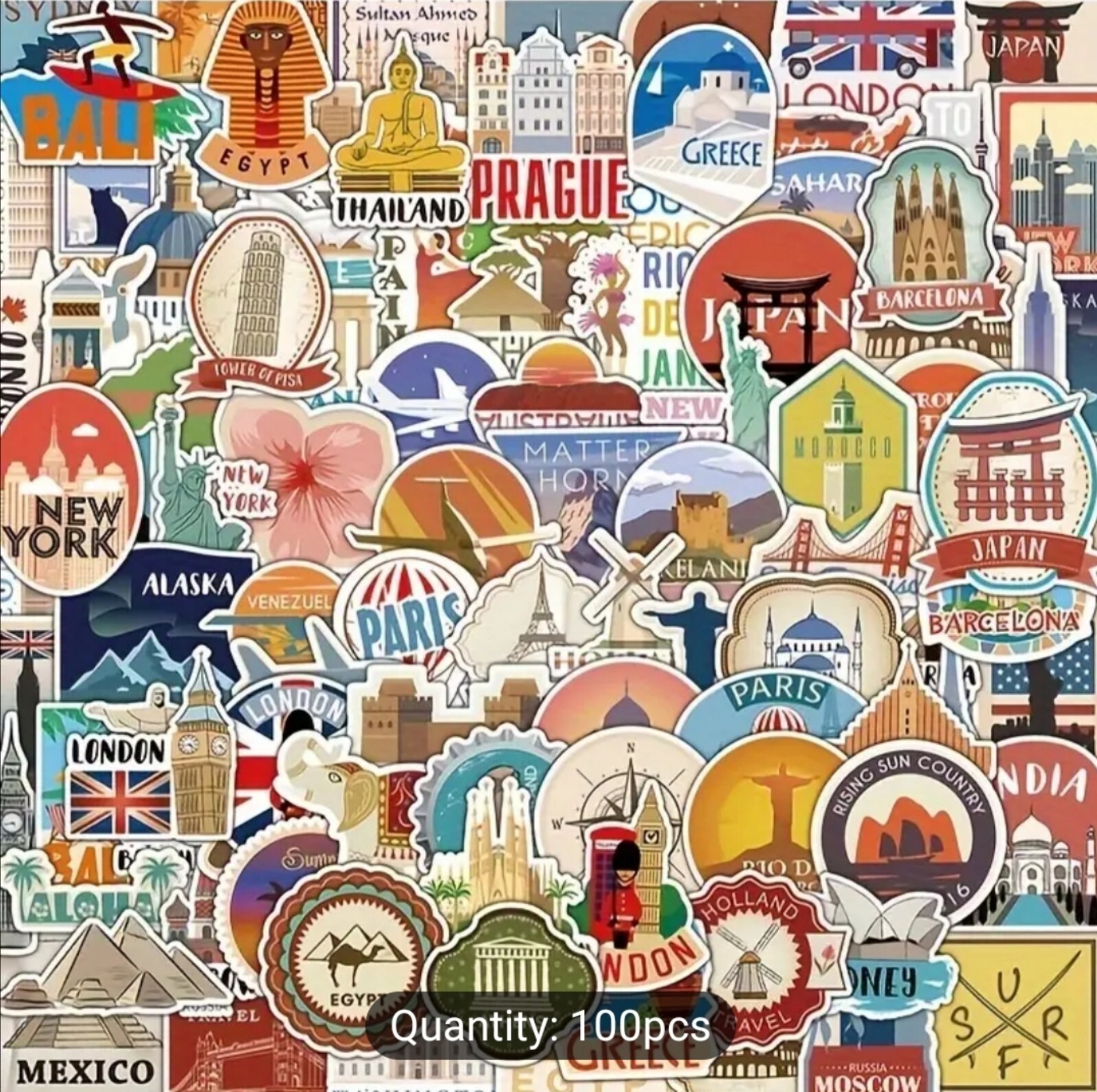 20 PCS Famous Countries Cities Landmarks Locations Travel Stickers BRAND NEW