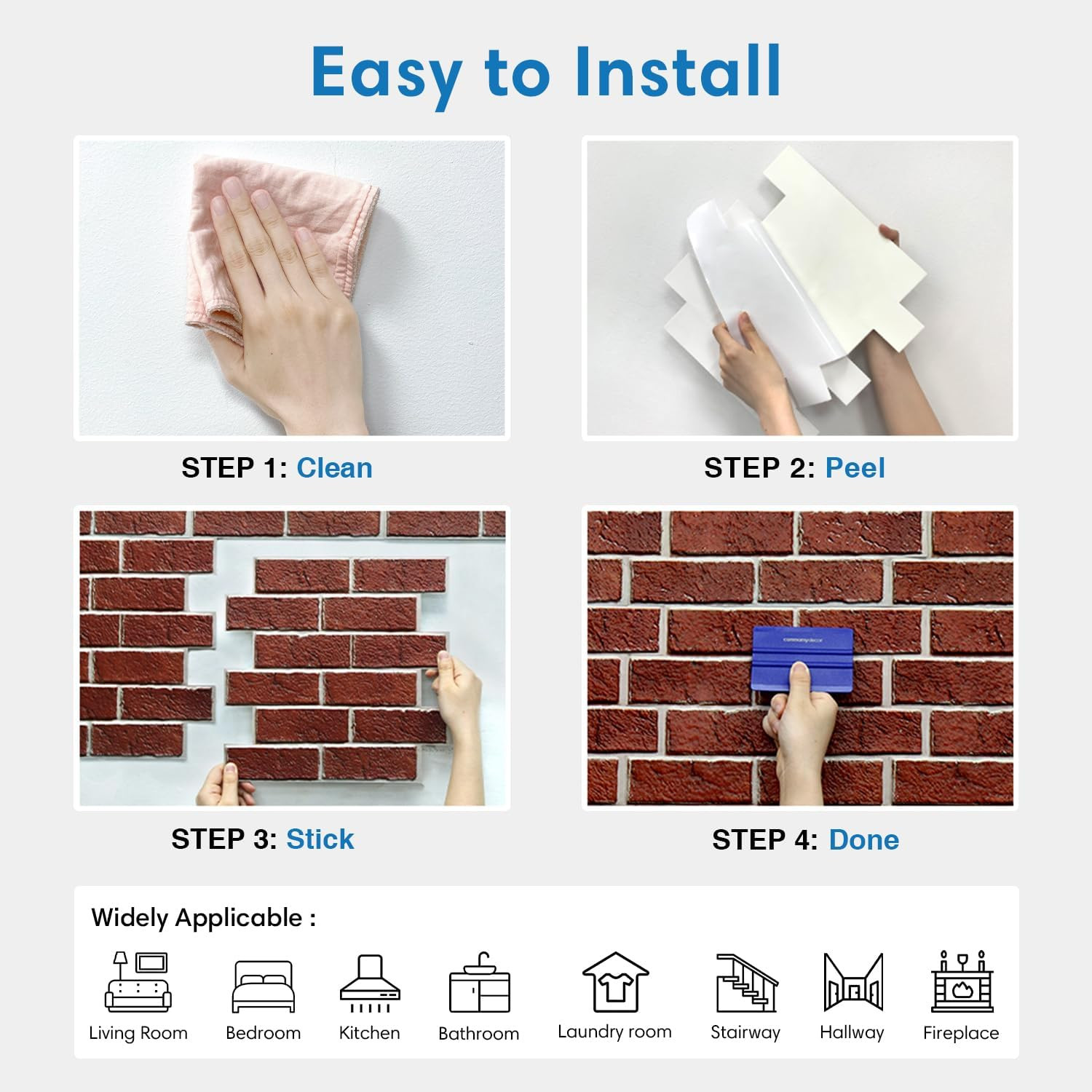 COMSTICKC 3D Faux Red Brick Wall Panels Peel and Stick Wall Sticker, 10 Pcs of 1