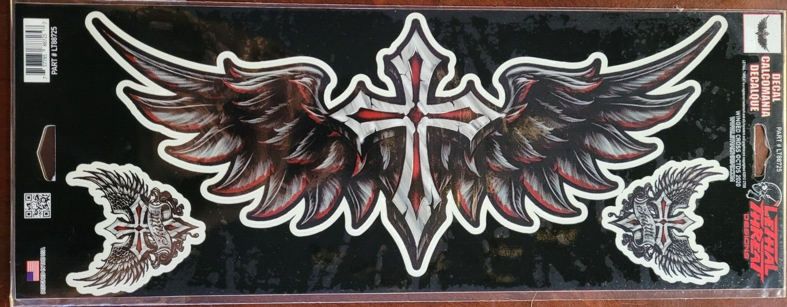 NEW LETHAL THREAT FAITH WINGED CROSS DECAL STICKER 13.5"x5.5" LT88725