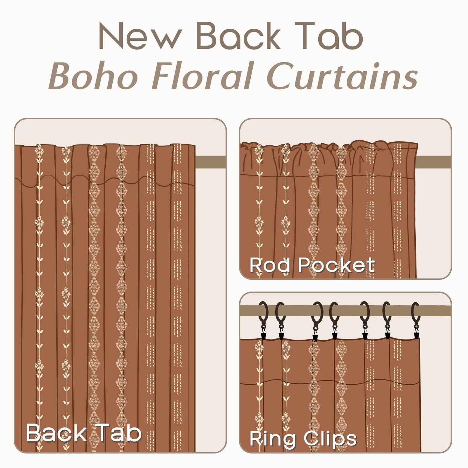 Boho Curtains 2 Panels Patterned Farmhouse for Living Room Bedroom,Vintage Fl…