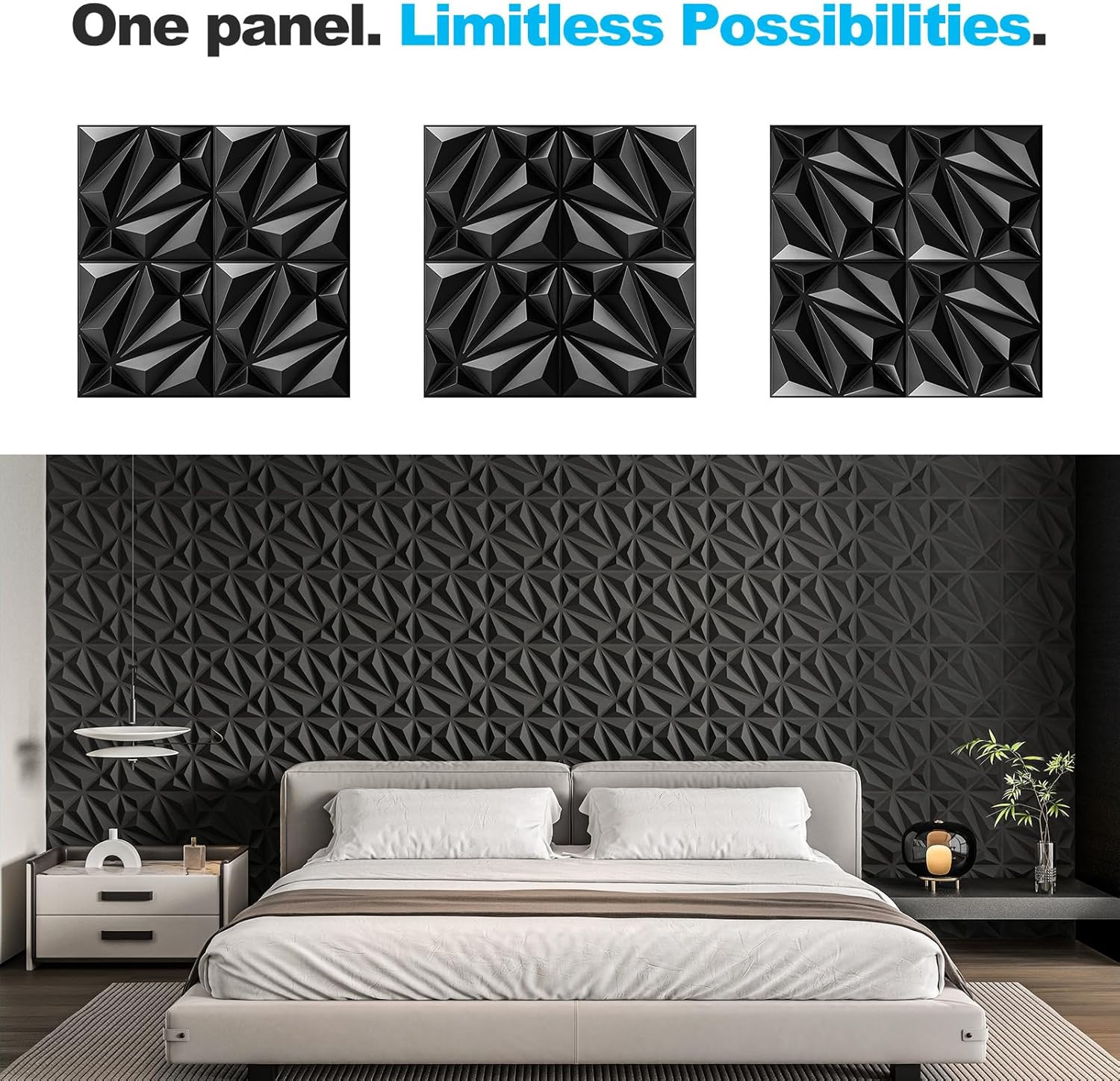 33-Pack 3D Wall Panel for Interior Wall Décor, Diamond Textured PVC Accent Wall