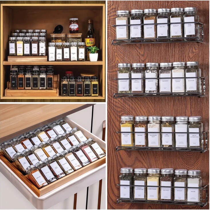 459 Minimalist Spice Jar Label Set, Black Text on White Vinyl Waterproof Labels