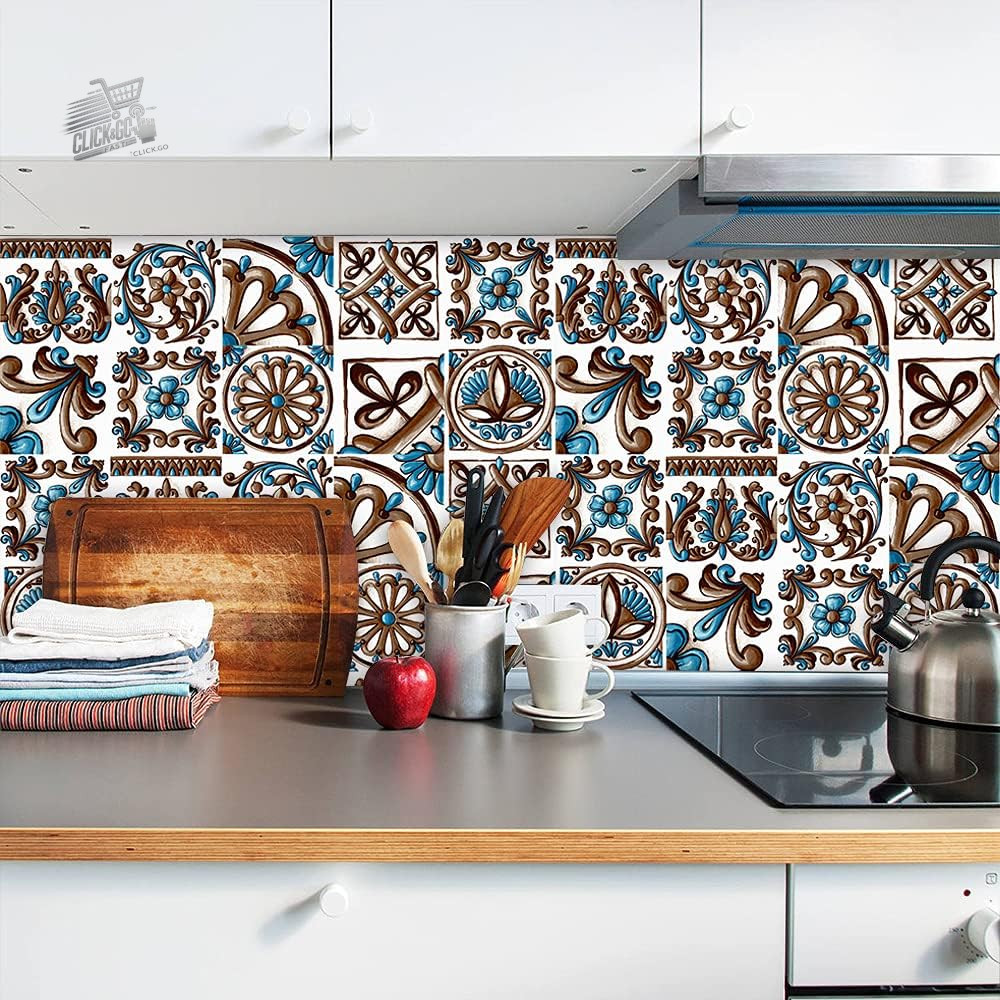 20 Stickers Tiles 10×10 Kitchen Bathroom Mosaic PVC Waterproof Blue Wall Back