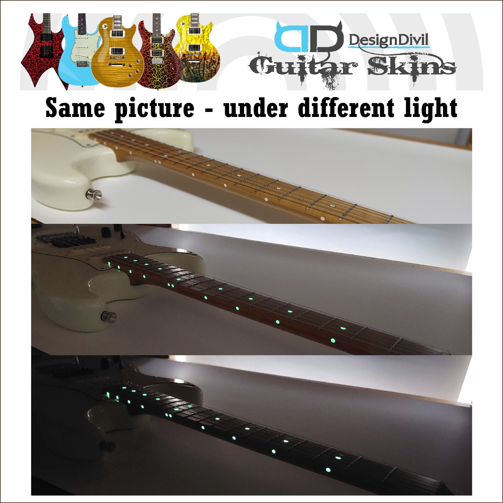 Glow in the Dark Luminous Side Dots, Fret Markers Decal Stickers for Guitars