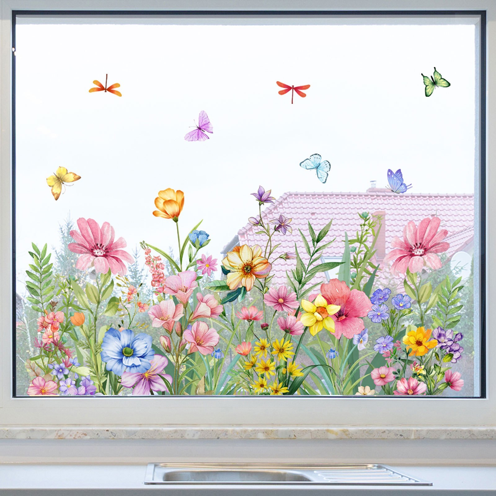 Fade Resistant Floral Window Stickers for Spring Summer Home Decoration