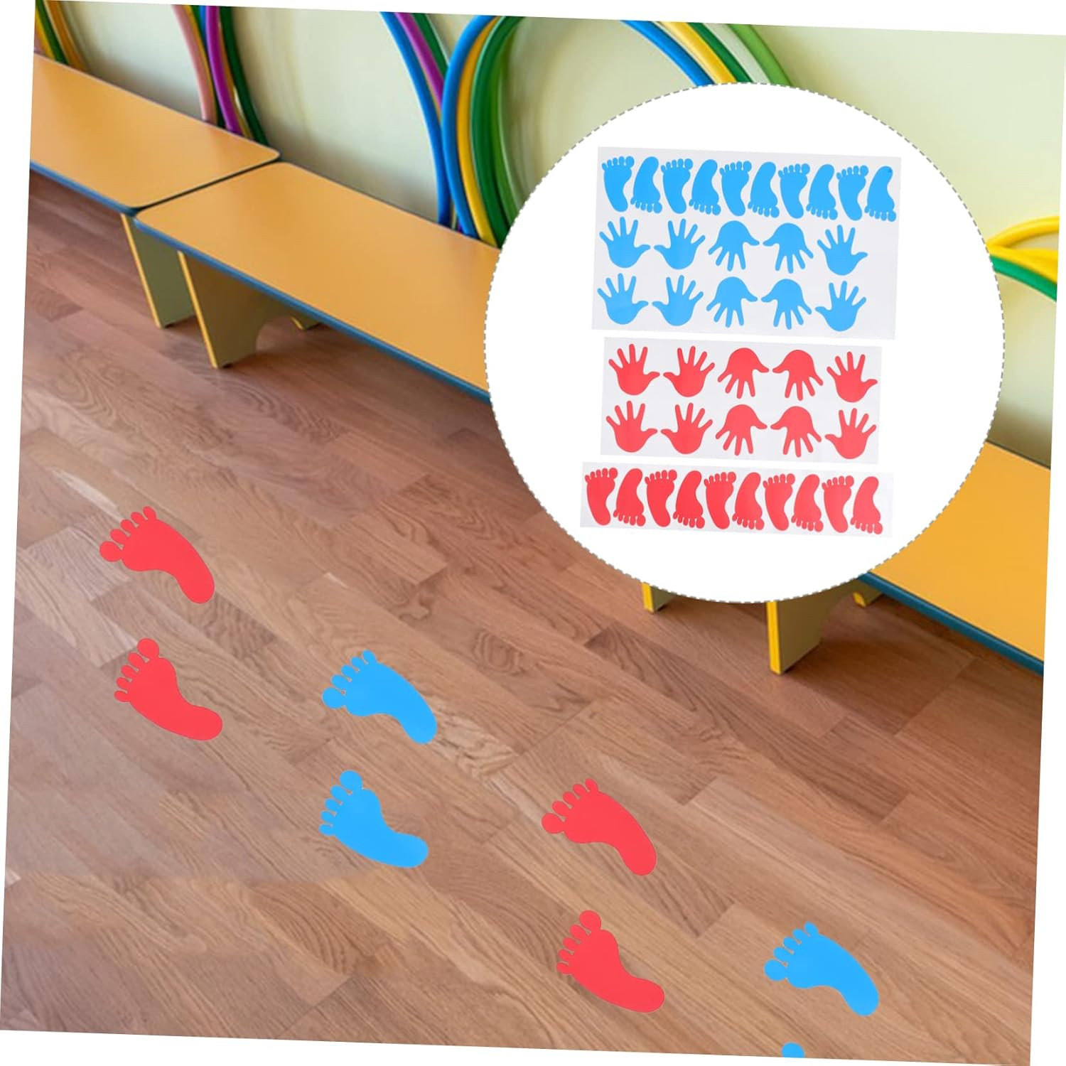 40-Piece Footprint & Handprint Sticker Set, Removable Floor Decals for Interacti