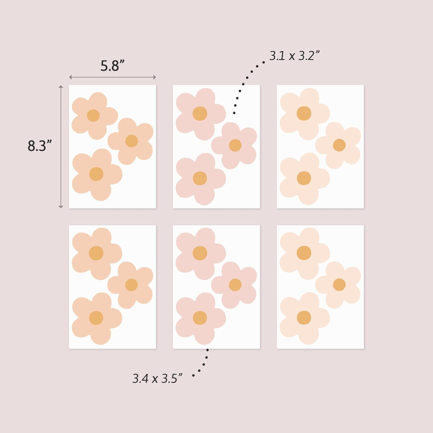 – Daisy Blush Pink Boho Flowers Decals – Easy-To-Apply & Removable Wall Stickers