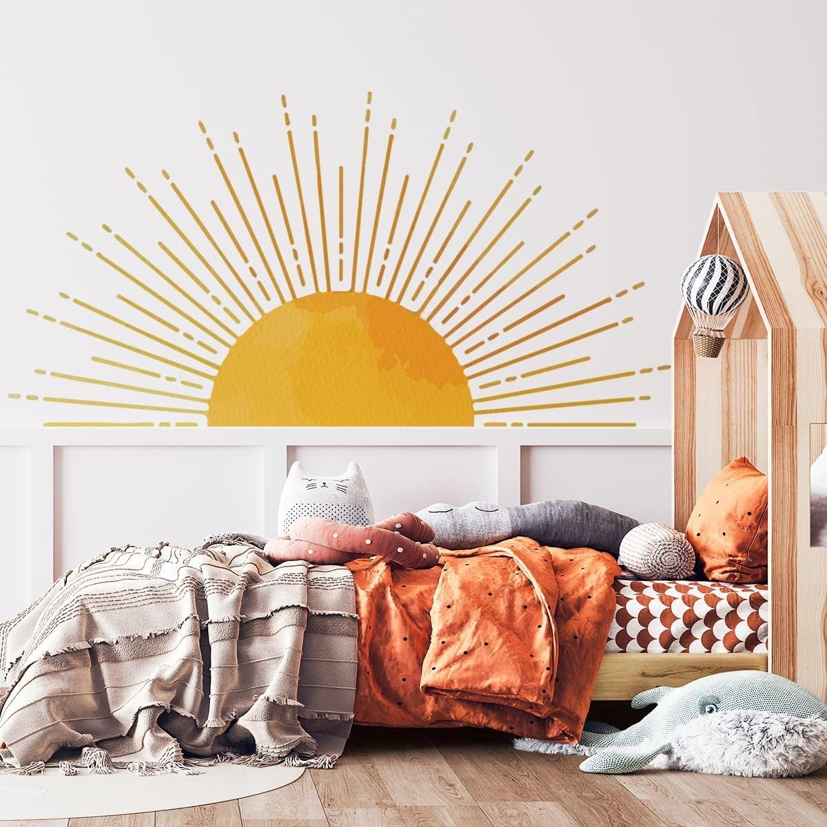 43.3 x 22.2 Inch Large Boho Half Sun Wall Decals Removable Sunshine Wall Stic…
