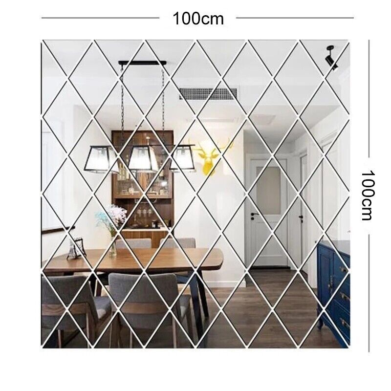 3D Mirror Acrylic Wall Sticker Diamond Art Mural Decal Home Room Decor Removable
