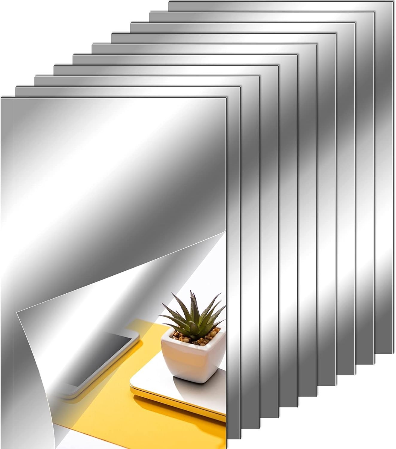 Adhesive Mirror Tiles Stickers 10 Pack 4×6 Inch Unbreakable Wall Decor