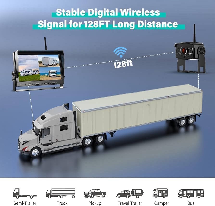 10.1" Wireless Solar Magnetic 9600mA Backup Camera IPS Monitor DVR for Truck RVs