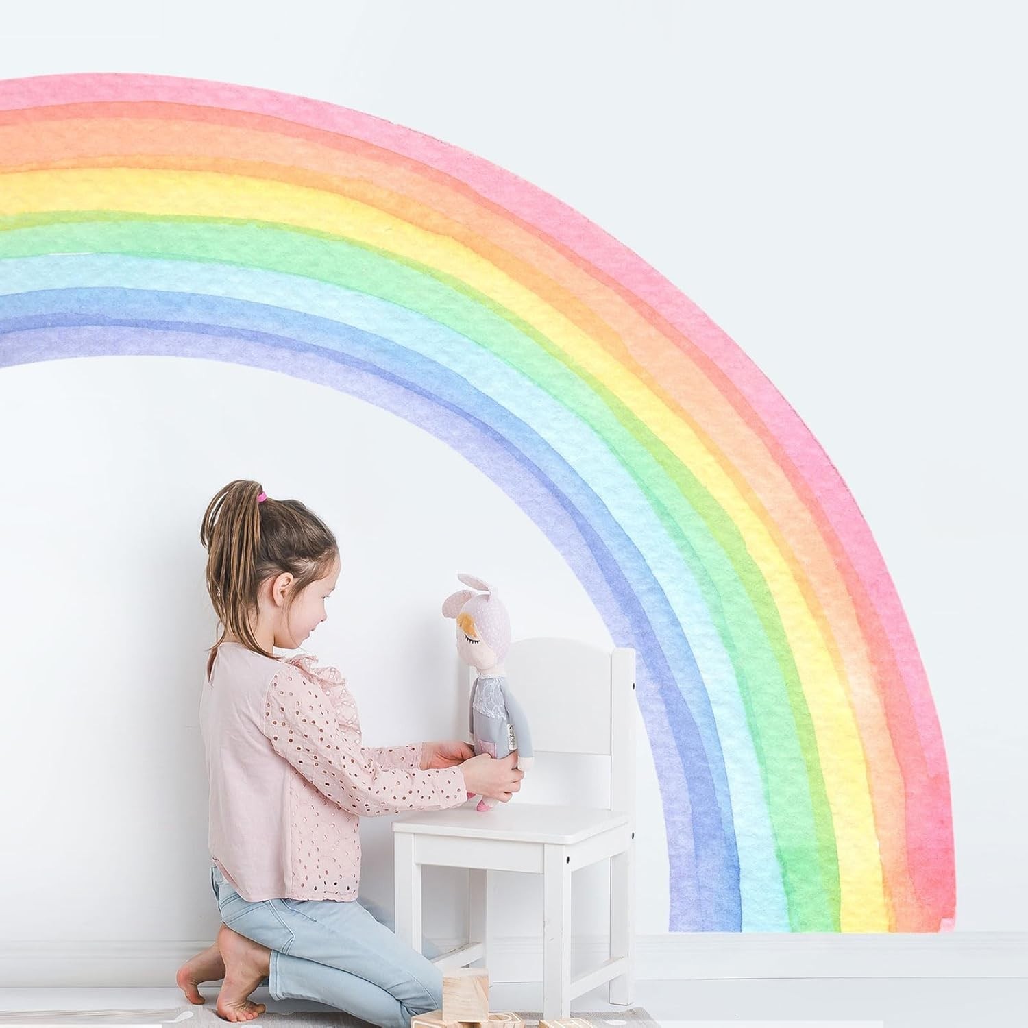 55"x63" Large Rainbow Wall Stickers, Mural Watercolor Half Rainbow Wall Decal…