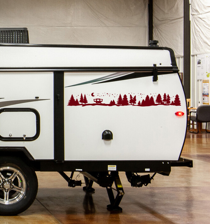Pop-Up Camper Moon Stars Vinyl Decal V2 | Trees Forest Graphics Die Cut Sticker