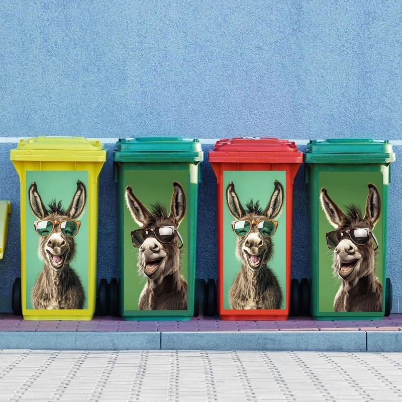 Funny Animal Pattern Trash Can Decal Large Bin Sticker DIY Decorative Vinyl New