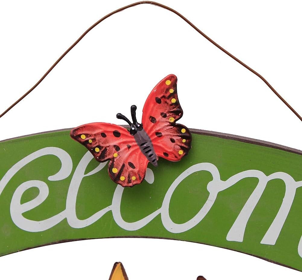 Sunflower Welcome Sign Metal Hanging Welcome Plaque for Wall(E)
