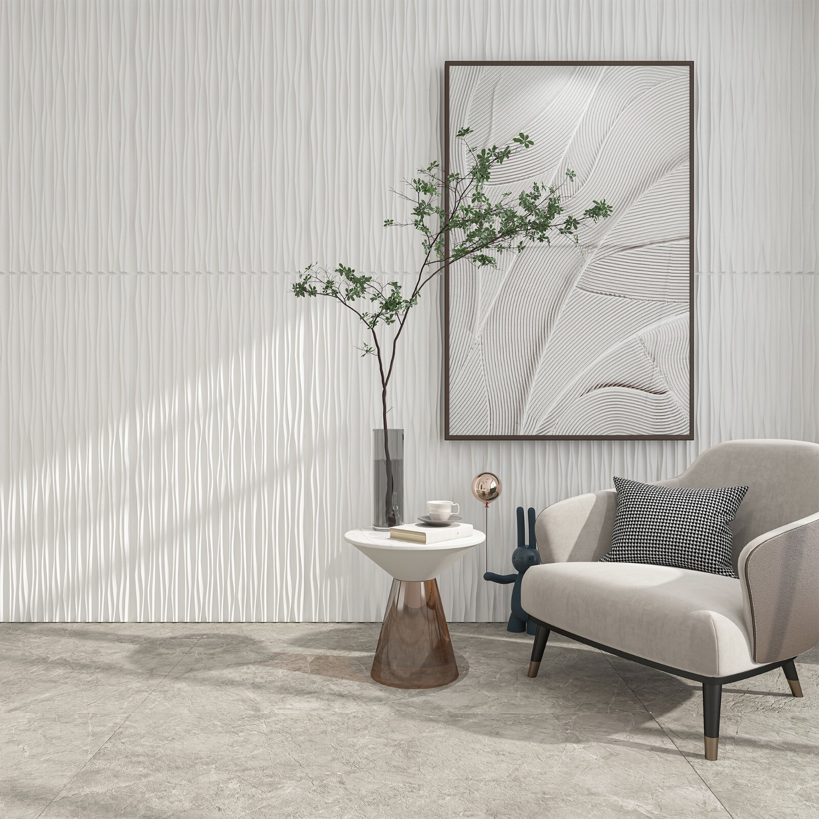 6 Pack 48" x 24" 3D PVC Wall Panels ,Ceilings,Black or White,Tree groove texture