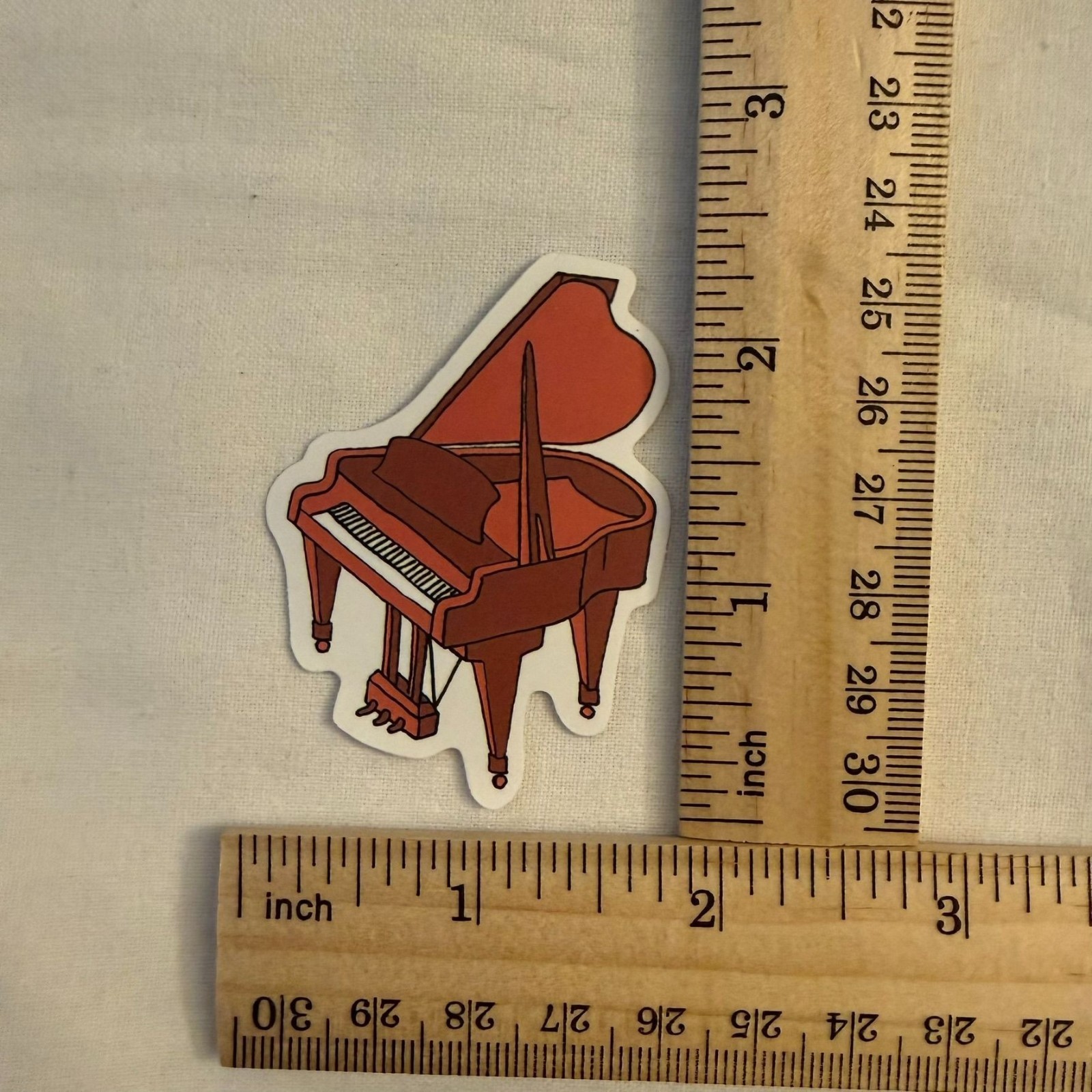Red Grand Piano Vinyl Sticker 1.75×2.25 in Vintage Style Piano Decal No71