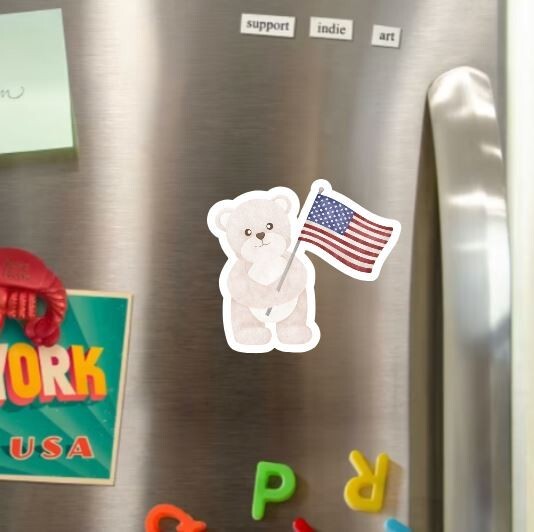 July 4th Freedom Bear Die Cut Glossy Fridge Magnet