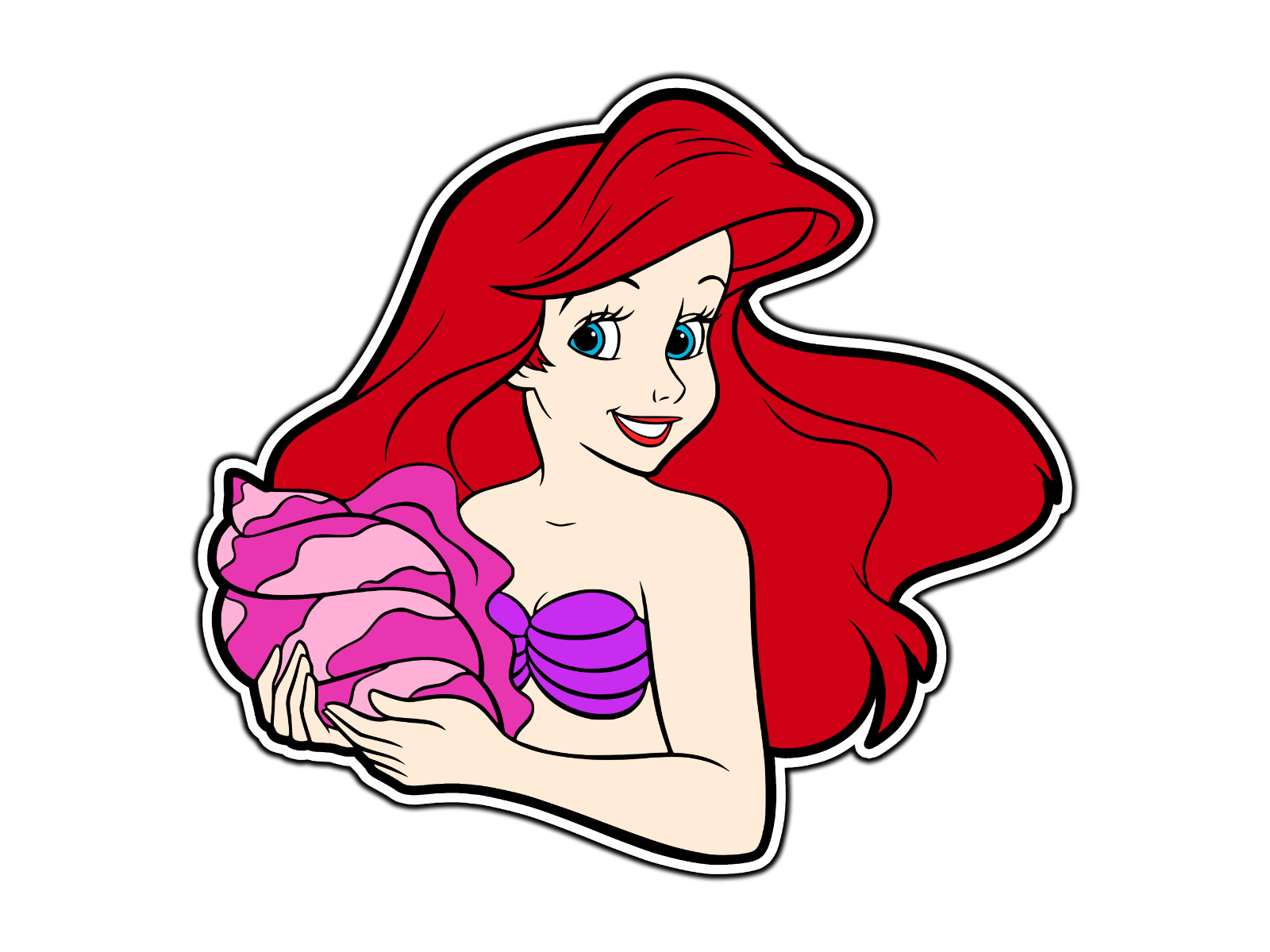 Ariel Portrait Purple Conch Shell Animated Cartoon Sticker Waterproof Vinyl