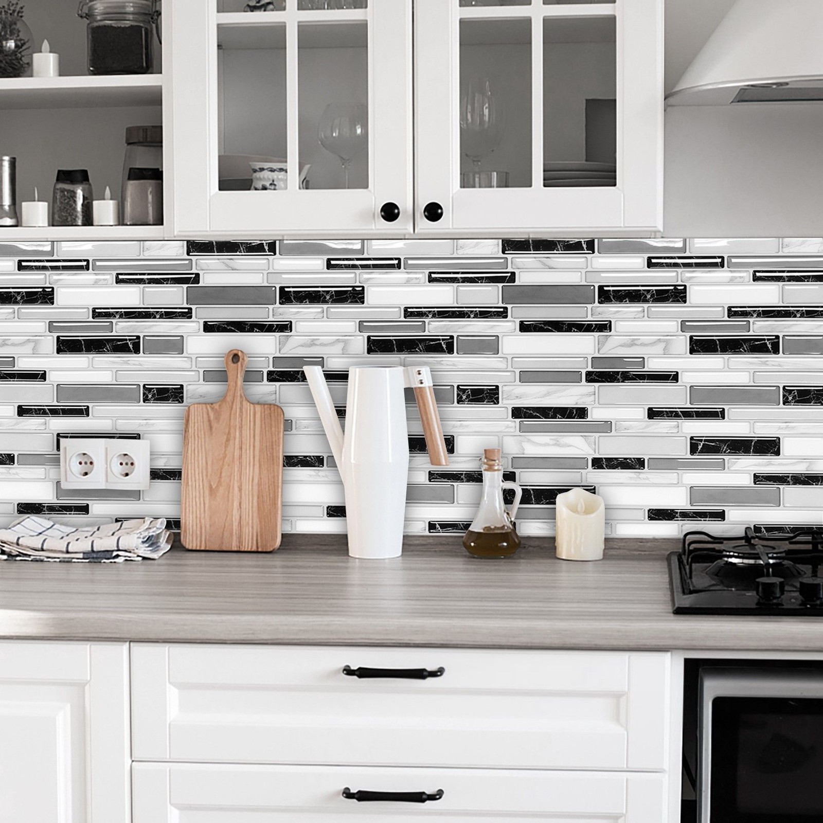 5 Grey Marble Tile Stickers 12×12" Self Adhesive Backsplash Waterproof 5 Sq Ft