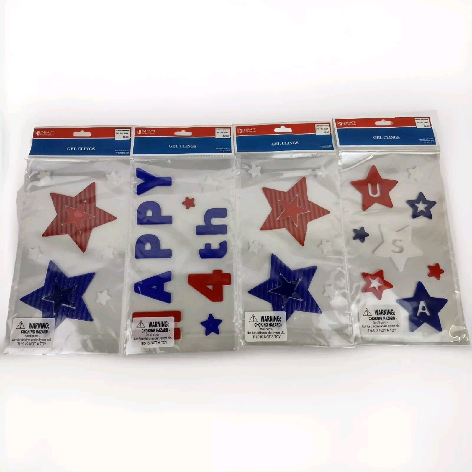 NEW Gel Window Clings 4th of July Independence Day USA Stars Red White Blue