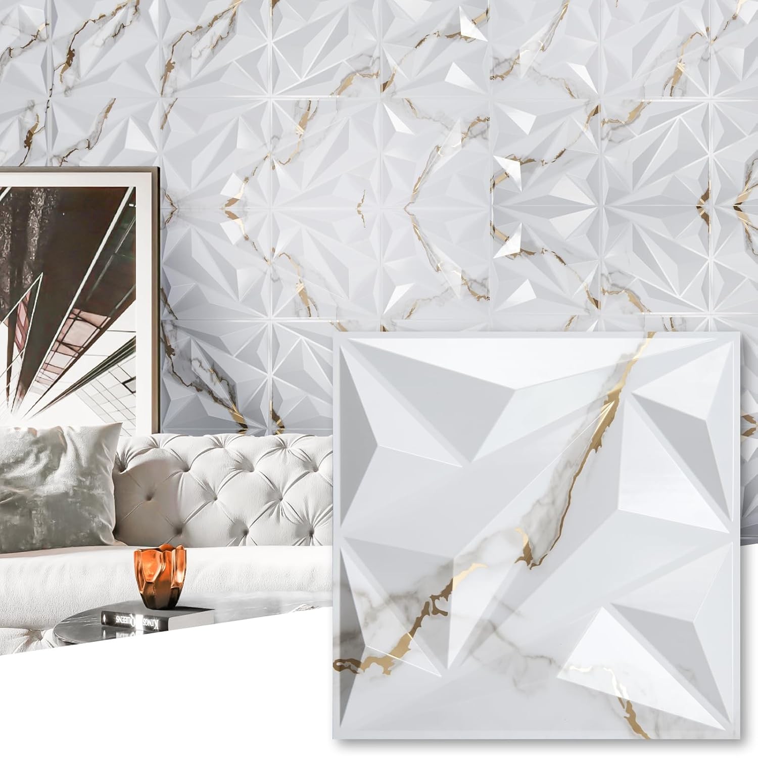 33 Pack 3D Wall Panel Diamond Interior Wall Décor PVC Flower Textured Wall