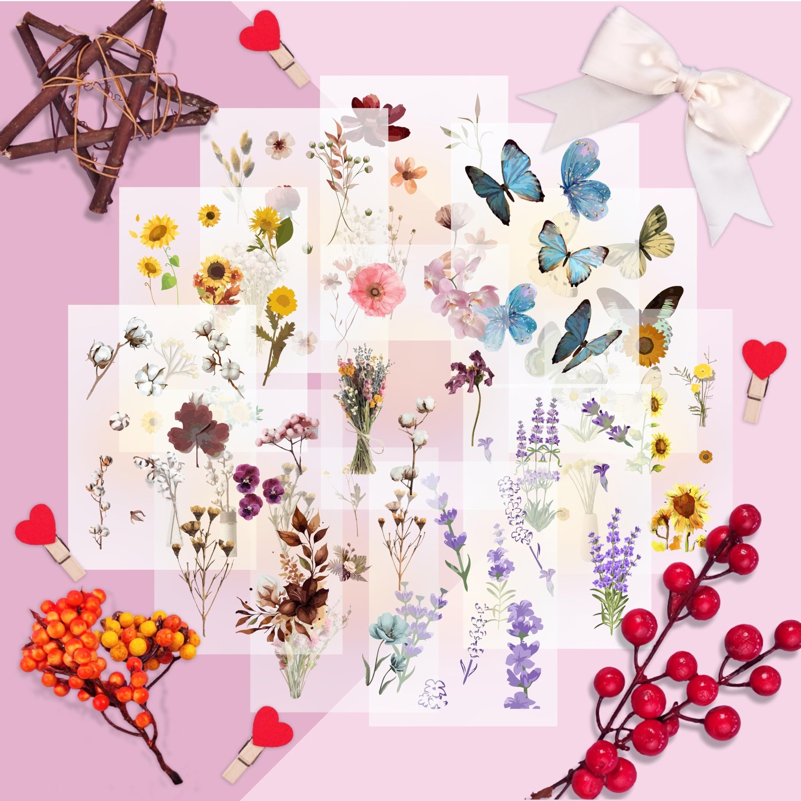 BulbaCraft Transparent Flower and Butterfly Stickers for