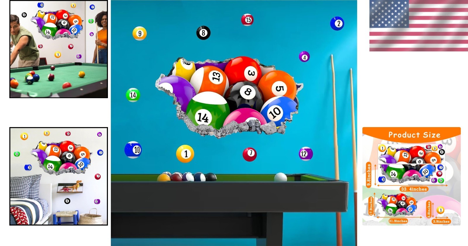 Removable Billiard Ball Wall Decals – Sporty Decor for Playrooms and Nurseries