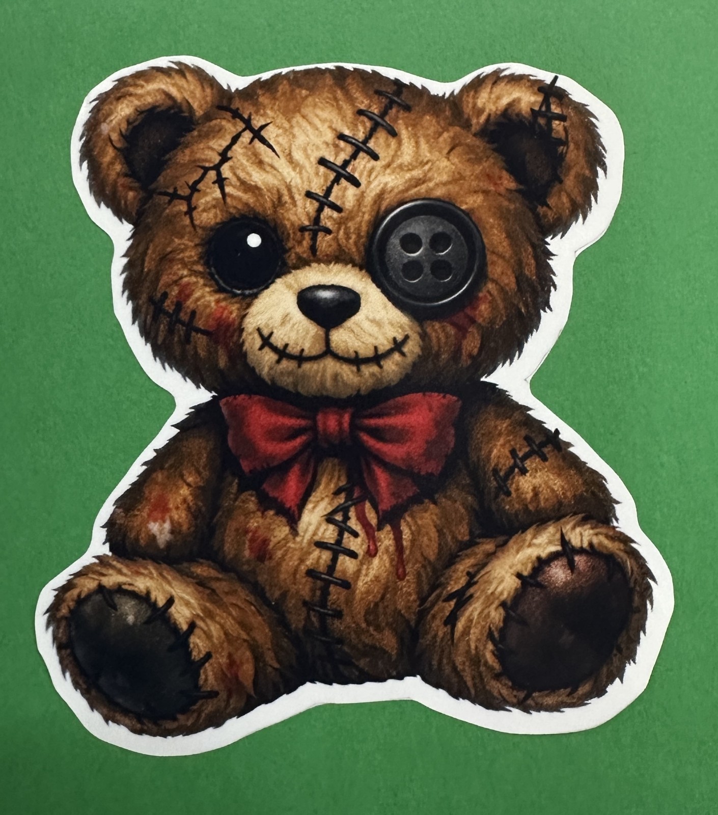 3 inch Creepy Stitched Teddy Bear Horror Vinyl Sticker Gothic Plush Decal